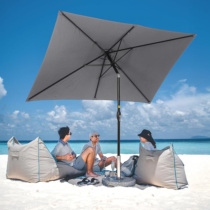 SUNVIVI OUTDOOR Patio Umbrella, 6.5' x 10' Rectangular Patio Umbrella, Metal Pole Square Outdoor Umbrella with Crank and Push Button Tilt, 6 Steel Ribs, Polyester Canopy