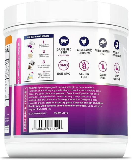 Multi Collagen Peptides Plus Hyaluronic Acid and Vitamin C Hydrolyzed Collagen Proteins Types I II III V and X 60 Servings Unflavored
