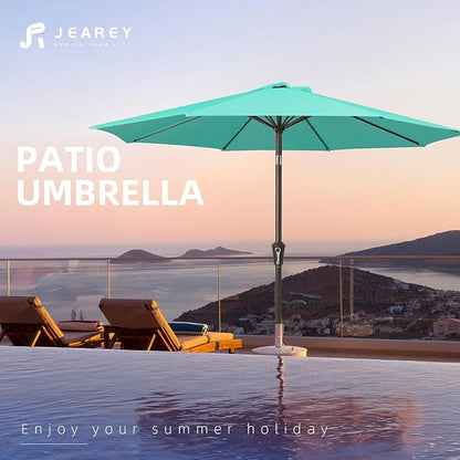 JEAREY 9FT Outdoor Patio Umbrella Outdoor Table Umbrella with Push Button Tilt and Crank, Market Umbrella 8 Sturdy Ribs UV Protection Waterproof for Garden, Deck, Backyard, Pool (Clear Blue)