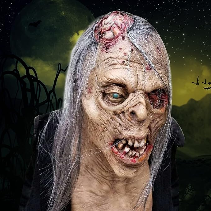 Kuberas Halloween Scary Zombie Mask Realistic Old Man Mask Horror Walking Dead Full Head Creepy Devil Cosplay Costume Mask