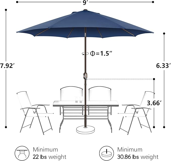 7.5Ft/9Ft Patio Umbrella, UV Protect Pool Umbrella with Heavy Duty Pole,Outdoor Umbrella with Push Botton Tilt & Crank