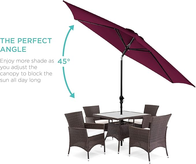 Best Choice Products 10ft Outdoor Table Compatible Steel Polyester Market Patio Umbrella w/Crank and Easy Push Button Tilt - Burgundy