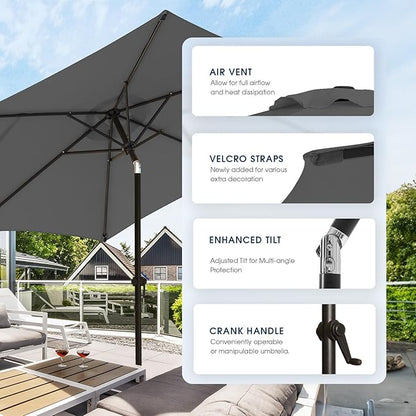 wikiwiki 7.5 FT Patio Umbrellas Outdoor Table Market Umbrella with Push Button Tilt/Crank, 6 Sturdy Ribs, Fade Resistant Waterproof POLYESTER DTY Canopy for Garden, Lawn, Backyard & Pool, Dark Gray