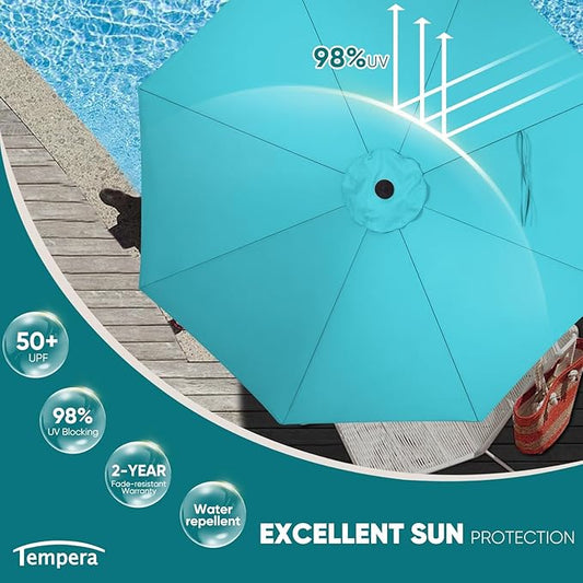 Tempera Patio Market Outdoor Table Umbrella with Push Button Tilt and Crank,Large Sun Umbrella with Sturdy Pole&Fade resistant canopy,Easy to set