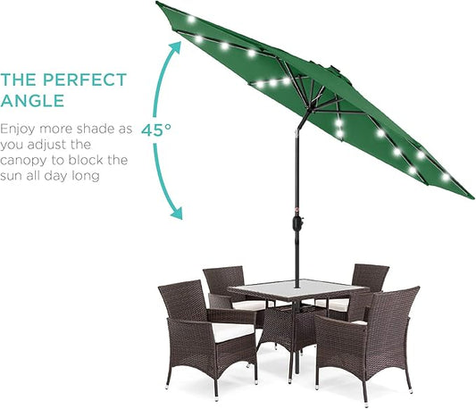 Best Choice Products 10ft Solar Polyester LED Lighted Patio Umbrella w/Tilt Adjustment and UV-Resistant Fabric - Green