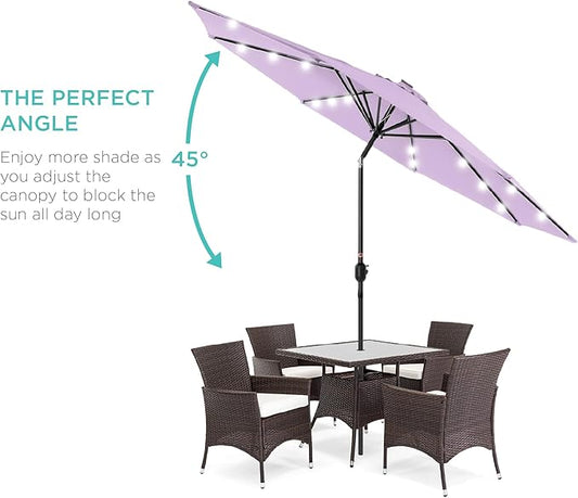 Best Choice Products 10ft Solar Polyester LED Lighted Patio Umbrella w/Tilt Adjustment and UV-Resistant Fabric - Lavender