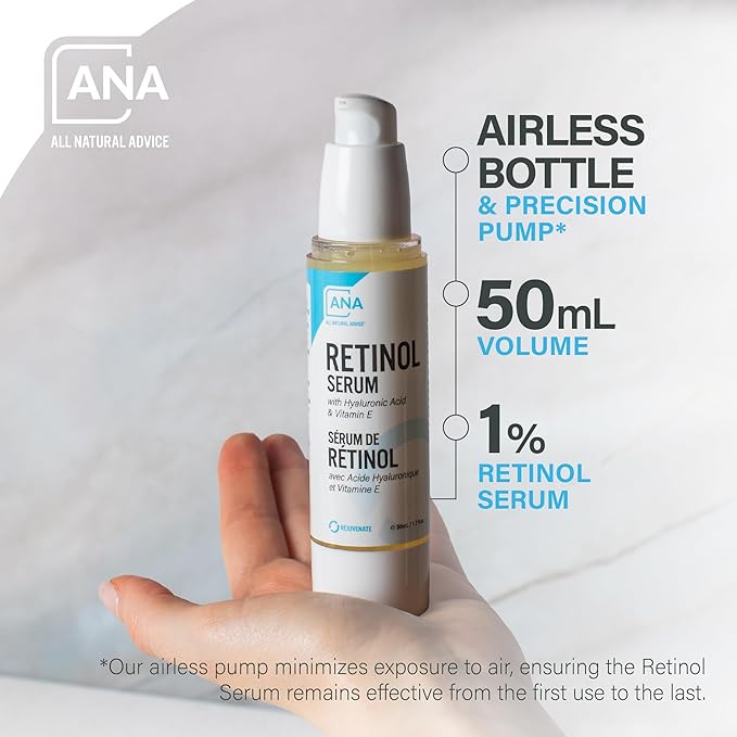 All Natural Advice Retinol Serum for Face 50mL | With Organic Botanicals, Hyaluronic Acid & Vitamin E | 1% Retinol Face Serum includes Airless Bottle & Precision Pump | Canadian Skin Care