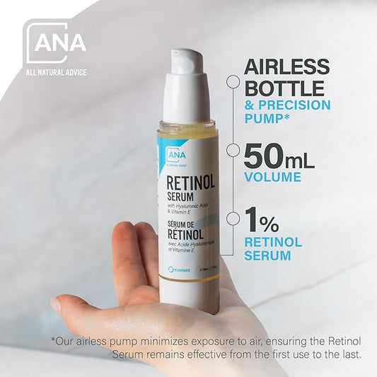 All Natural Advice Retinol Serum for Face 50mL | With Organic Botanicals, Hyaluronic Acid & Vitamin E | 1% Retinol Face Serum includes Airless Bottle & Precision Pump | Canadian Skin Care