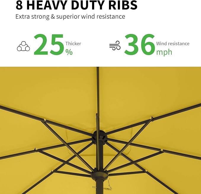 8 * 10FT Rectangular Patio Umbrella Table Market Umbrella w/Crank Outdoor Umbrellas for Garden, Deck, Backyard, Pool and Beach, Yellow