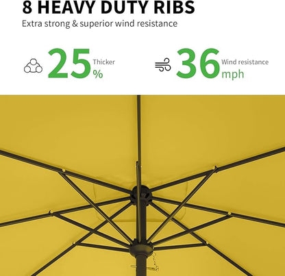 8 * 10FT Rectangular Patio Umbrella Table Market Umbrella w/Crank Outdoor Umbrellas for Garden, Deck, Backyard, Pool and Beach, Yellow