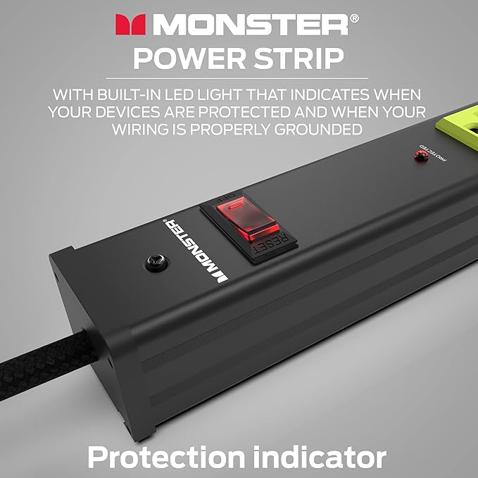 Monster Workshop Heavy-Duty Garage Power Strip Surge Protector - Mountable Heavy-Duty Wide-Spaced 12 Grounded AC Outlets with 6ft Plug Chord- 4200 Joules - ETL Listed