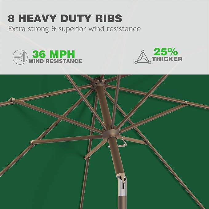 9 FT Patio Umbrella for Outdoor, Outdoor Umbrella with Push Button Tilt and Crank, Outdoor Patio Umbrellas with 8 Sturdy Ribs for Market, Garden, Deck, Backyard, Pool (Dark Green)