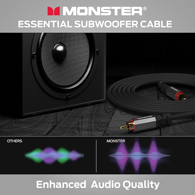 Monster Essentials Premium Subwoofer Cable Connector for Home Theaters and Cars, RCA Subwoofer Audio Cable, 13.1ft