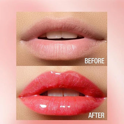 2 in 1 Rose Red Shimmer Lip Gloss Lip Plumper Gloss Tinted Glitter Lipgloss Lipstick Moisturizing High Shine And Vegan Plumping Lip Gloss For Women Girls Long-Lasting Dry Lip Care (10#)