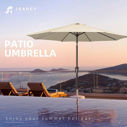 JEAREY 9FT Outdoor Patio Umbrella Outdoor Table Umbrella with Push Button Tilt and Crank, Market Umbrella 8 Sturdy Ribs UV Protection Waterproof for Garden, Deck, Backyard, Pool (Ochre)