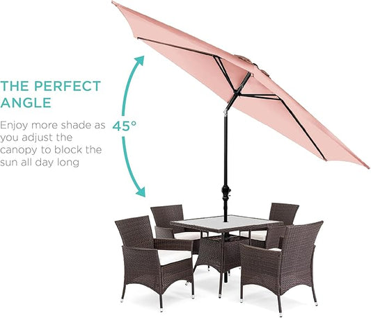 Best Choice Products 10ft Outdoor Steel Polyester Market Patio Umbrella w/Crank, Easy Push Button, Tilt, Table Compatible - Rose Quartz