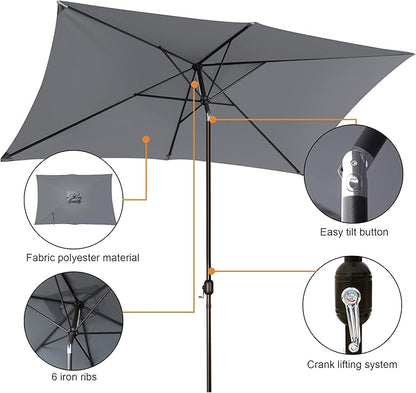 Blissun Rectangular Patio Umbrella, Table Market Umbrella with Tilt and Crank, Outdoor Umbrella for Garden, Deck, Backyard, Pool and Beach