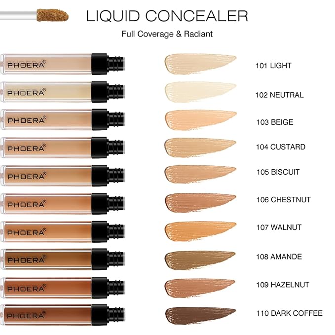 PHOERA Foundation Full Coverage,PHOERA Concealer Lightweight Full Coverage,PHOERA Complexion(101 Porcelain+101#LIGHT)