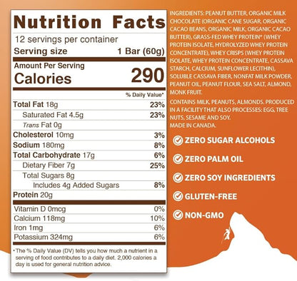 BARS - Chocolate Peanut Butter Crunch - Natural - Grass-Fed Whey - 20G Protein - Non-GMO - Gluten Free (12 Bars)