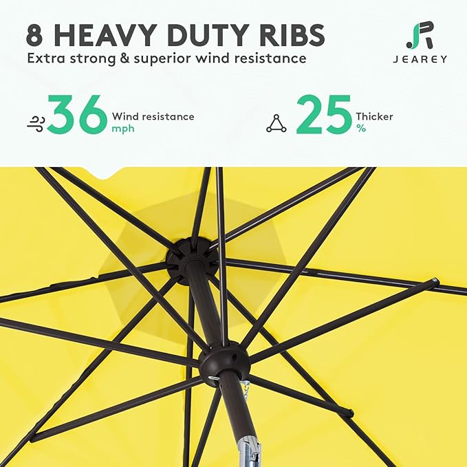 JEAREY 9FT Outdoor Patio Umbrella Outdoor Table Umbrella with Push Button Tilt and Crank, Market Umbrella 8 Sturdy Ribs UV Protection Waterproof for Garden, Deck, Backyard, Pool (Yellow)