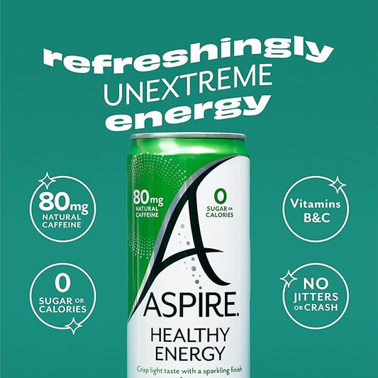 ASPIRE® Apple Acai, Healthy Energy Drink with Low Caffeine, No Sugar, Carbs, and Keto Friendly, 12 Pack