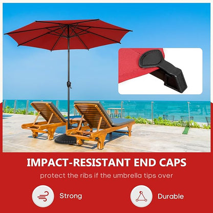 Abba Patio 9FT Lyon Outdoor Patio Umbrella Outdoor Table Umbrella with Push Button Tilt and Crank Market Umbrella 8 Sturdy Ribs UV Protection Waterproof for Garden Deck Backyard Pool Dark Red