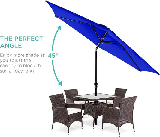 Best Choice Products 10ft Outdoor Steel Polyester Market Patio Umbrella w/Crank, Easy Push Button, Tilt, Table Compatible - Resort Blue