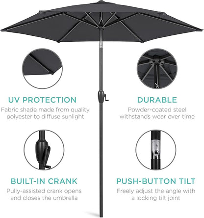 Best Choice Products 7.5ft Heavy-Duty Round Outdoor Market Table Patio Umbrella w/Steel Pole, Push Button Tilt, Easy Crank Lift - Black