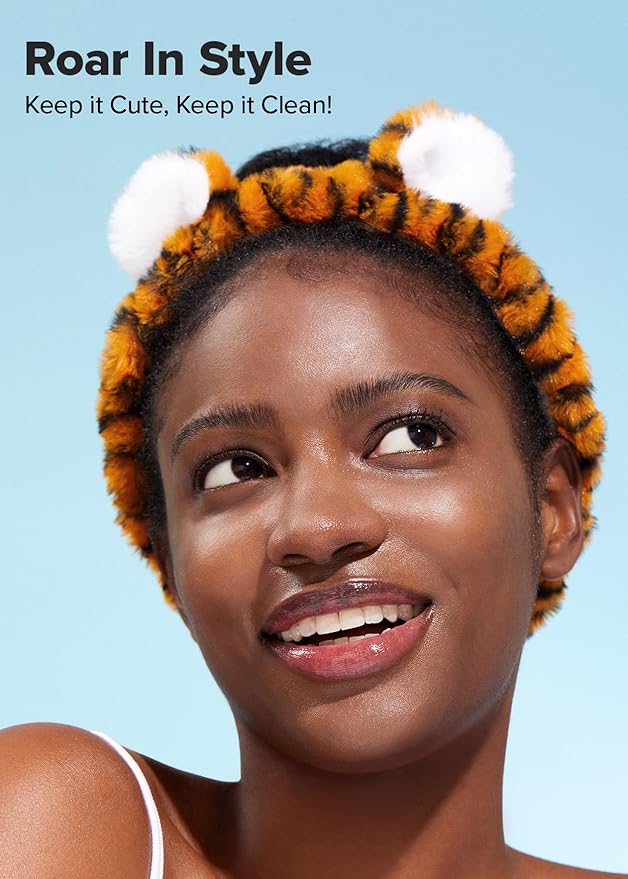 I DEW CARE Wash Off Face Mask Skin Care Set - Mini Scoops + Face Wash Headband - Tiger Headband Bundle