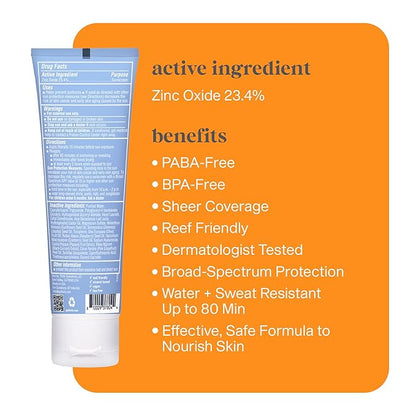 Thinksport Mineral Sunscreen, SPF 50 Clear Zinc Oxide Sunscreen, 3 Fl Oz, Natural, Water Resistant, Reef Safe, Broad Spectrum UVA/UVB Sun Screen for Sun Protection, Travel Size