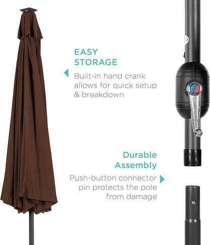 Best Choice Products 10ft Solar Polyester LED Lighted Patio Umbrella w/Tilt Adjustment and UV-Resistant Fabric - Brown