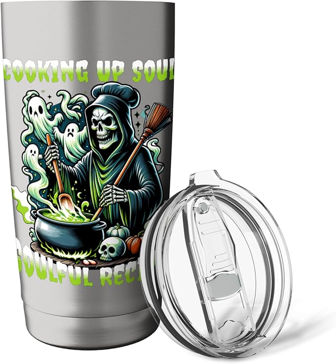 Halloween Fire Ice Skull Creepy Monster Mask Horror Stainless Steel Insulated Tumbler