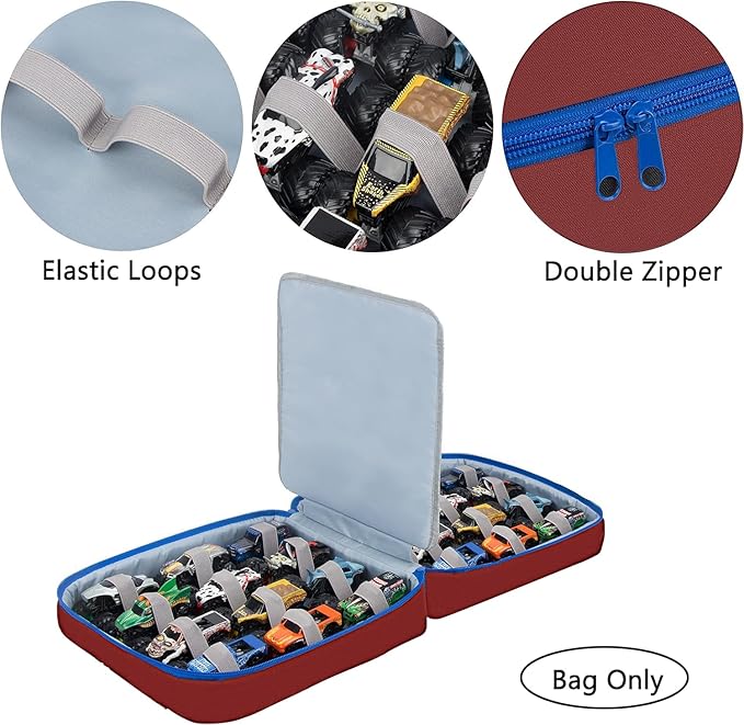 KISLANE Carrying Case for 24 Monster Jam Trucks, Kids Toy Truck Storage Compatible with 24 Monster Jam Trucks, Holding for 1:64 Scale Monster Jam Trucks (Red)
