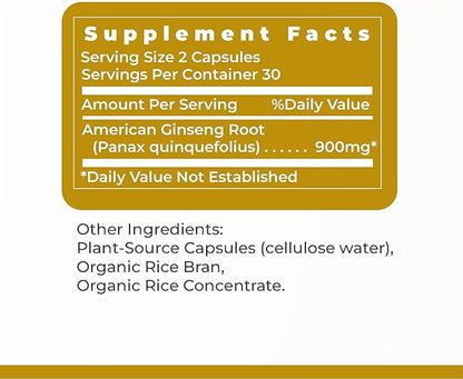 Premier Research Labs American Ginseng Supplement - American Ginseng Capsules, Herbal Ginseng Root Pills, North American Ginseng Herb Extract, Calming Energy Supplement - 60 Plant-Based Capsules