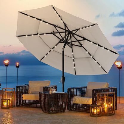 ABCCANOPY Solar Led Patio Umbrellas 3-Tiers 11FT (Light Beige)