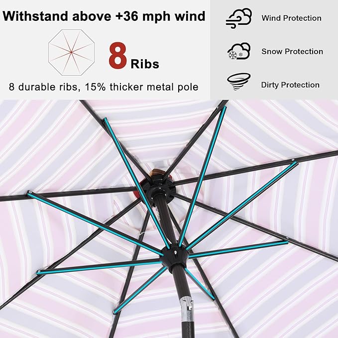 ABCCANOPY 9FT Patio Umbrella - Outdoor Waterproof Table Umbrella with Push Button Tilt and Crank, 8 Ribs UV Protection Pool Umbrella for Garden, Lawn, Deck & Backyard (Red Stripe)
