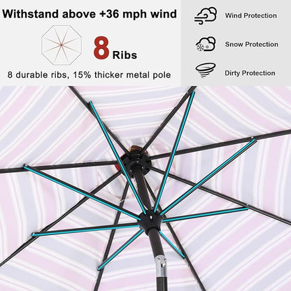 ABCCANOPY 9FT Patio Umbrella - Outdoor Waterproof Table Umbrella with Push Button Tilt and Crank, 8 Ribs UV Protection Pool Umbrella for Garden, Lawn, Deck & Backyard (Red Stripe)