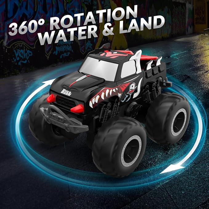 STEMTRON Amphibious Remote Control Car 2.4 GHz 1:20 All Terrain Off-Road RC Car Pool Toys Remote Control Boat Gifts for Kids Boys Black