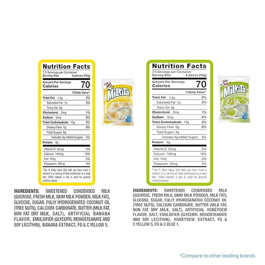 Milkita Creamy Shake Candy Bag, Gluten Free Chewy Candies with Calcium & Real Milk, Zero Trans Fat, Low-Sugar (Banana & Honeydew) 50 Pcs
