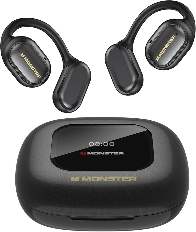Monster Open Touch Pro 100 Wireless Earbuds With Touch Screen, TF Card Support, ENC Clear Talk, Multiple EQ Modes, Comfort Earhooks, IPX5, 30H Playback