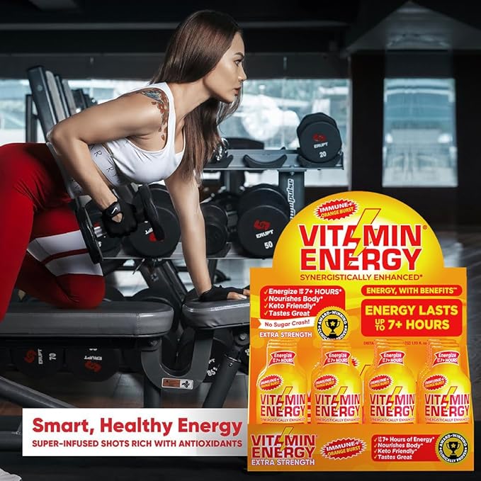 Vitamin Energy Immune+ Extra Strength Daily Energy Shot – Orange Burst – 260mg Natural Caffeine, B-Vitamins, Green Tea, Citicoline – Immune & Focus Support – Zero Sugar, Vegan – 1.93 fl oz, 24-Pack