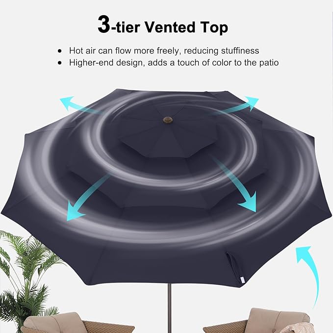 ABCCANOPY Patio Umbrellas 3 Tiers 9FT (Navy Blue)