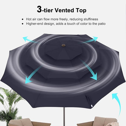 ABCCANOPY Patio Umbrellas 3 Tiers 9FT (Navy Blue)