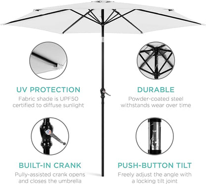 Best Choice Products 10ft Outdoor Steel Polyester Market Patio Umbrella w/Crank, Easy Push Button, Tilt, Table Compatible - White