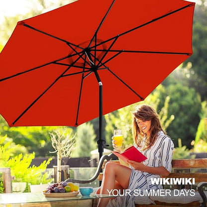 wikiwiki 10 FT Patio Umbrellas Outdoor Table Market Umbrella with Push Button Tilt/Crank, 8 Sturdy Ribs, Fade Resistant Waterproof POLYESTER DTY Canopy for Garden, Lawn, Deck, Backyard & Pool, Red