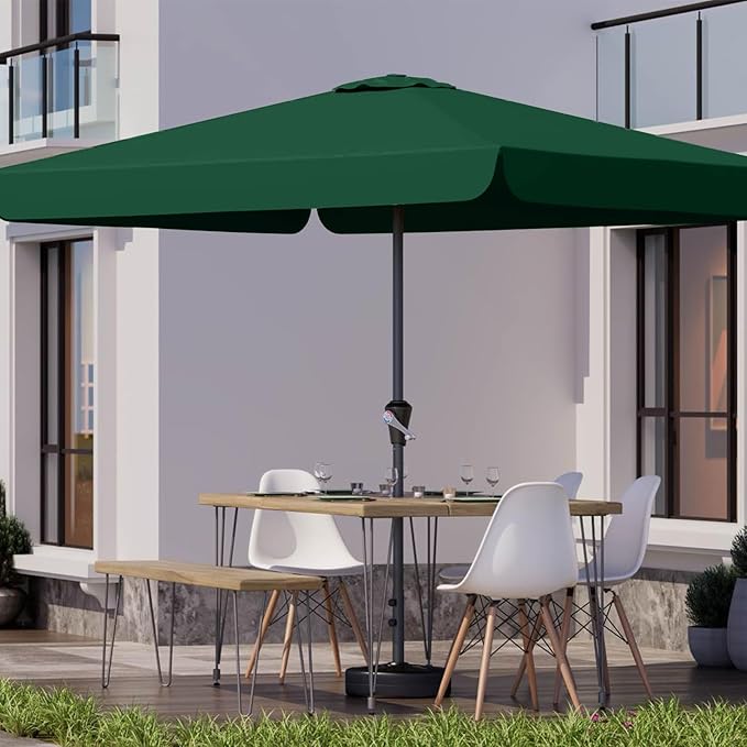 8 * 10FT Rectangular Patio Umbrella Table Market Umbrella w/Crank Outdoor Umbrellas for Garden, Deck, Backyard, Pool and Beach, Dark Green