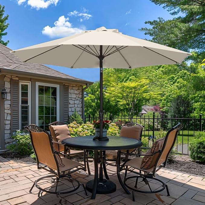 PatioKingdom 9FT Patio Outdoor Umbrella-UPF 50+ Sun Shade with Wind Vent, Push-Button Tilt & Smooth Crank Lift, Rust-Resistant Fiberglass Frame for Garden, Backyard,Yard