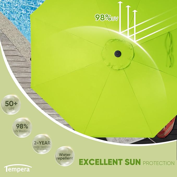 Tempera Patio Market Outdoor Table Umbrella with Push Button Tilt and Crank,Large Sun Umbrella with Sturdy Pole&Fade resistant canopy,Easy to set
