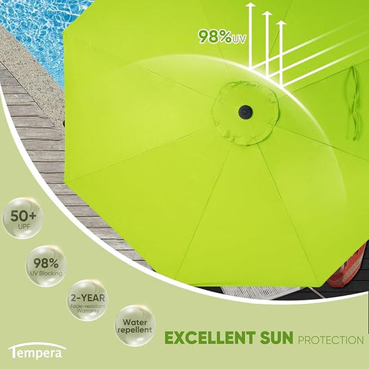 Tempera Patio Market Outdoor Table Umbrella with Push Button Tilt and Crank,Large Sun Umbrella with Sturdy Pole&Fade resistant canopy,Easy to set