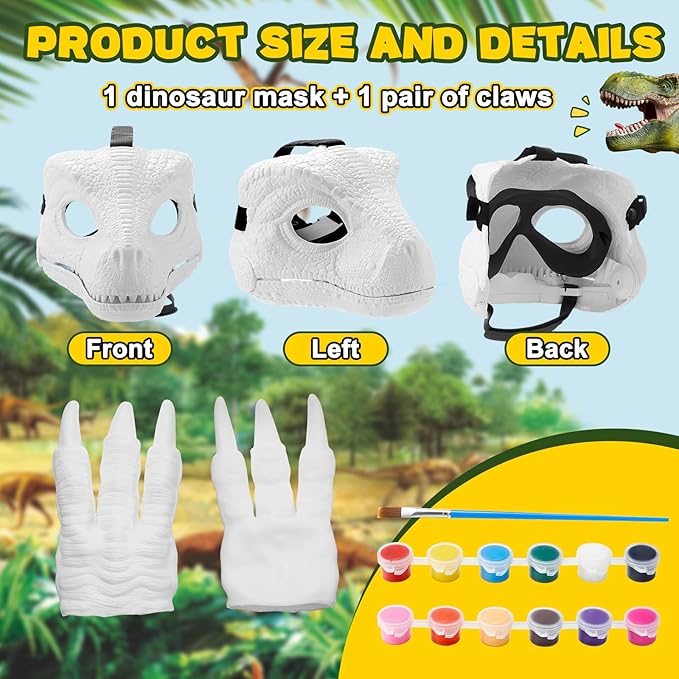 1 Set Hard Plastic Dinosaur Mask with Claws Paints Blank DIY Dino Mask Dinosaur Gifts Furry Therian Dino Costume Party Supplies